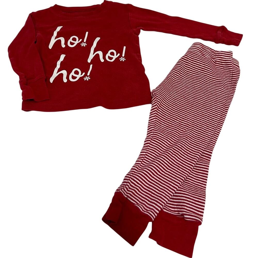 Carters Christmas pajama set red long sleeve top Ho Ho Ho and striped pants 18 m